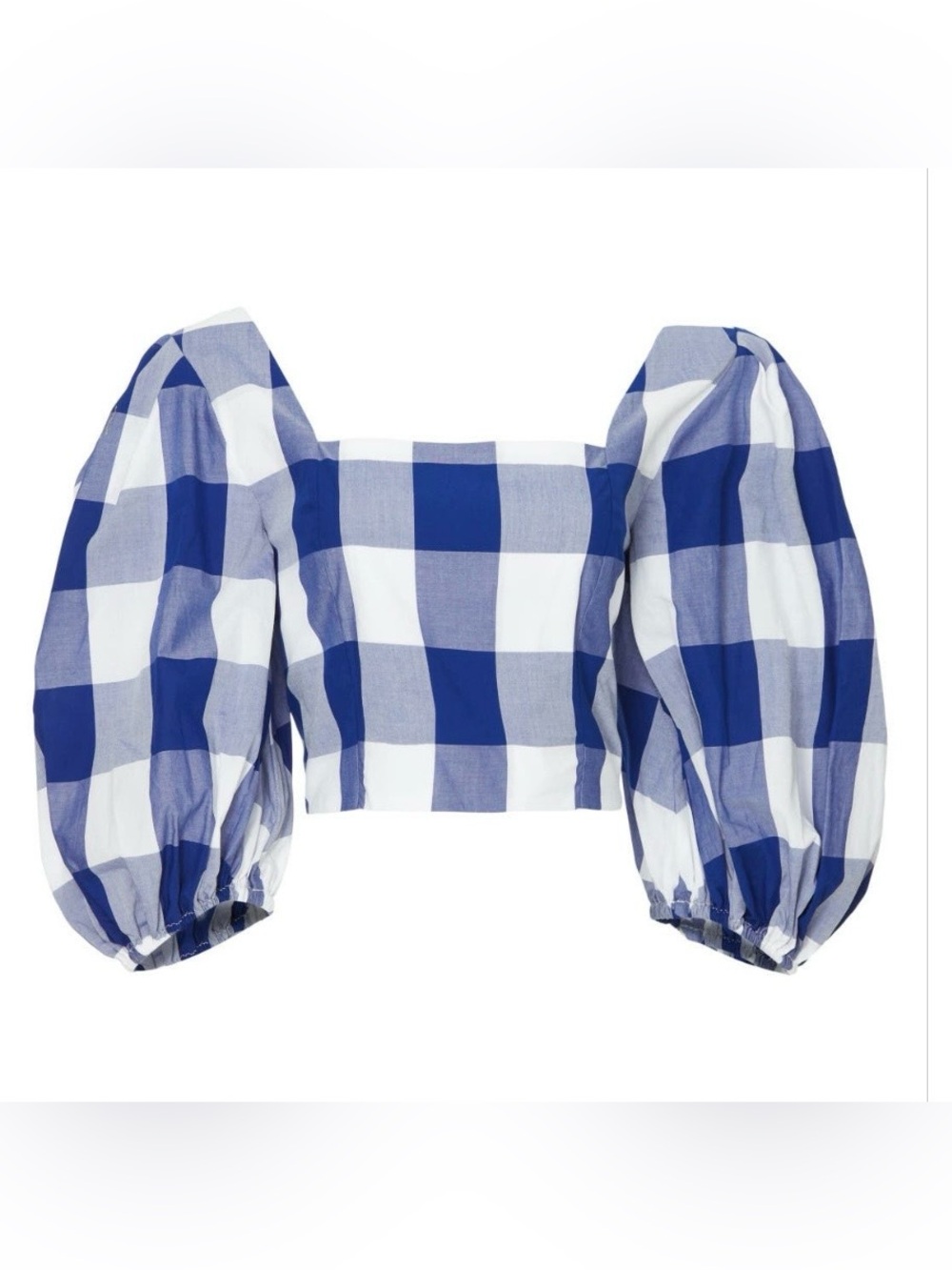 Peter Som Blue and White Gingham Puff-Sleeve Crop Top